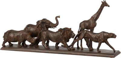 J-Line decoratie 5 Dieren Op Een Rij - polyresin - bruin - small
