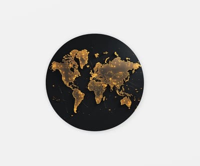 Rond Schilderij - Wereldkaart - Goud - Zwart - Muurcirkel - 40 cm