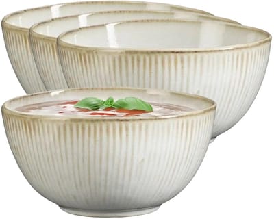 Mica Decorations Soepkom Nusa - 12x - creme kleur - 14 x 7 cm - keramiek - kommetjes/schaaltjes - 500 ml