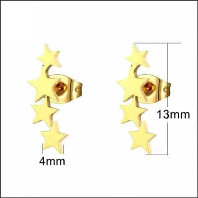 Aramat Jewels | Oorbellen | RVS Sterren Oorbellen Diverse Kleuren 6-10mm - Ster Studs Collectie | 4-sterretjes-goudkleur-13x4mm | |7mm | Staal | Kinderen, Volwassenen | Verkleurd niet