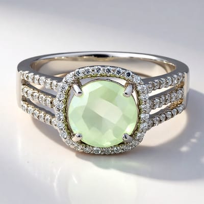Cavill - Zilveren ring 925 Sterling - 1,68 ct Australische Prehniet & 0,349 ct Witte Topaas - Elegant Ronde Schaakbordslijpsel Ring - Maat 17