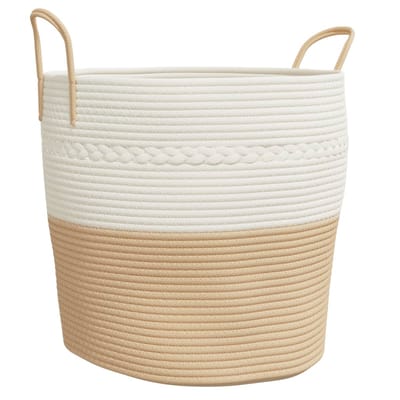 vidaXL - Opbergmand - Ø - 43x38 - cm - katoen - beige - en - wit