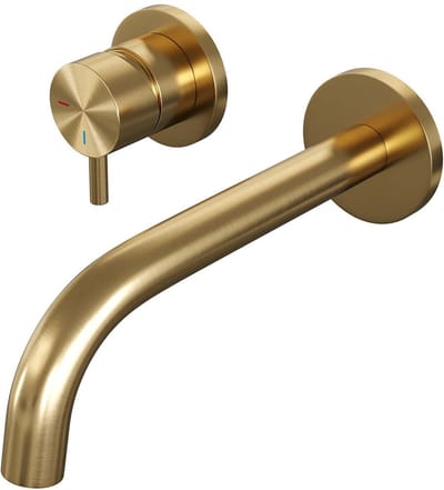 Brauer Gold Edition inbouw wastafelmengkraan met gebogen uitloop en rozetten model B2 goud geborsteld PVD