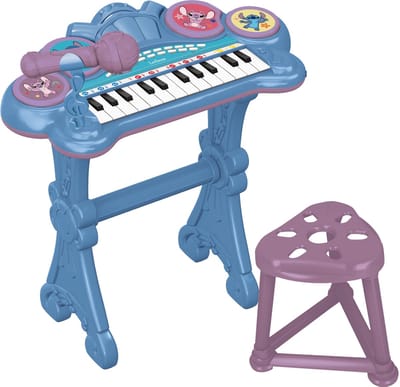 Stitch Elektronisch keyboard met kruk en microfoon, 24 verlichte toetsen om muziek te leren en Aux-in kabel