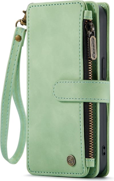 Casemania Hoesje Geschikt voor Apple iPhone 14 - Pistache Green - Luxe Portemonnee Book Case met Rits