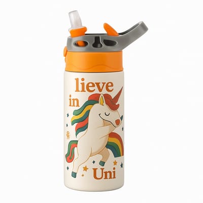 Vintage Kwaliteit 'il_1140xN.7808203911_5b08' Drinkfles – Stijlvolle Fles voor Retro Liefhebbers - Waterfles voor kinderen (wit/oranje)