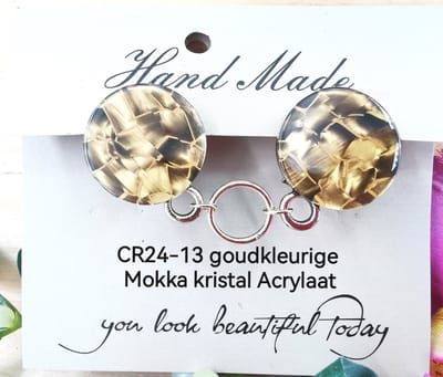 Vestsluiting - clip - Parelmoer mokka Crystal Acrylaat en - ring in midden - voor - vest - Gehaakt omslagdoek - sjaal - goudkleurig.