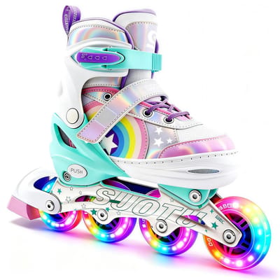 Suotu Skeelers - Inlineskates Verstelbaar - Skeelers meisjes en jongens - Maat: EUR 37-40/41 - Lichtgevende wielen - S79 - Regenboog - L