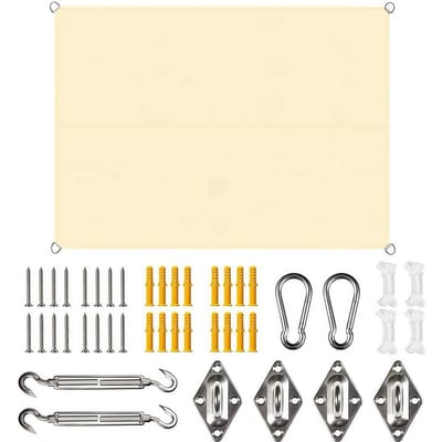 3 x 4 m, met bevestiging, rechthoekig zonnezeil met ogen, voor balkon, uv-bescherming, zonwering, luifel, scheurvast, weerbestendig, voor terras, tuin, zwembad