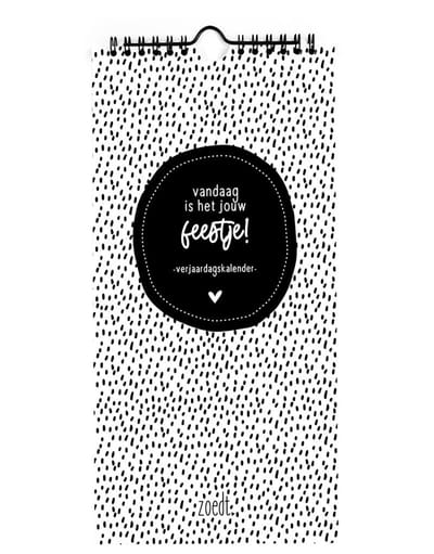 Zoedt - verjaardagskalender - zwart wit - 14,5 x 30cm - Vandaag is het jouw feestje!