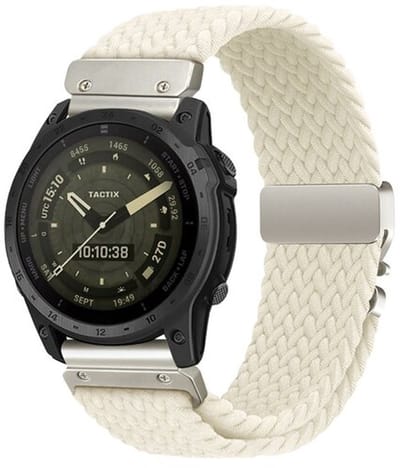 By Qubix - Geschikt voor Garmin bandje - 26mm Quickfit - Braided nylon band met parachute sluiting - Sterrenlicht - Geschikt voor Garmin Epix Pro Gen 2 (51mm) / Quatix 7X / 6X & Tactix 7 (pro)