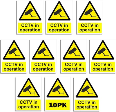 10 Pack CCTV Teken 10 cm x 7 cm - Veiligheidsborden voor Beveiliging - Zelfklevende Waarschuwingsstickers voor Binnen en Buiten