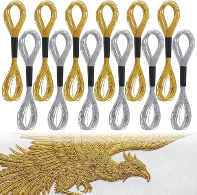 12 strengen gouden borduurgaren 105 meter metallic borduurgaren zilveren kruissteek draad voor handambachten doe-het-zelf kunst naaibenodigdheden (8 m, 12 strengen, goud+zilver)