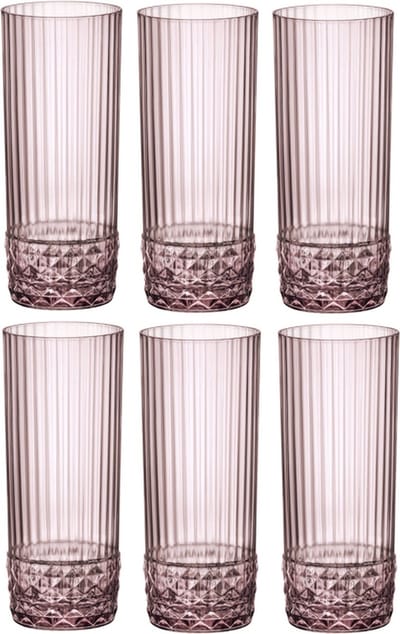 Bormioli Rocco America'20s Longdrinkglazen 49 cl / 490 ml Roze | Set van 6 Stuks | Geschikt voor Cocktails en Frisdrank | Glas | Vaatwasserbestendig