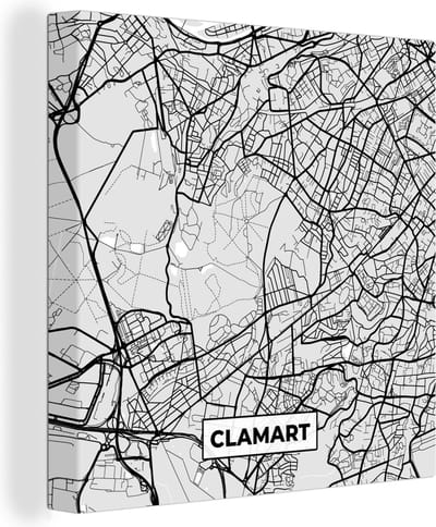 Canvas Schilderij Kaart - Stadskaart - Clamart - Plattegrond - Frankrijk - 20x20 cm - Wanddecoratie