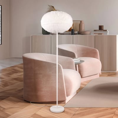 Reality Leuchten Bont vloerlamp, hoogte 154 cm, zandkleurig, synthetisch pluche