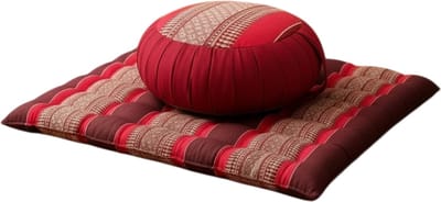 Meditatieset Zafu & Zabuton bordeaux rood – hard & stevig kapok – rond meditatiekussen met meditatiemat – ergonomische zithouding – yoga & meditatie