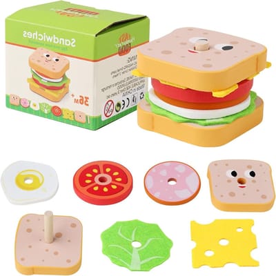 Montessori Sandwiches Stapelspel voor Kinderen - Houten Keuken Speelgoed, Educatief Speelgoed en Cadeau voor Jongens