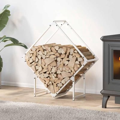 Brandhoutrek - Houtopslag Rek - Haardhout Opslag - Goede Luchtcirculatie - 80x25x80 cm - Wit