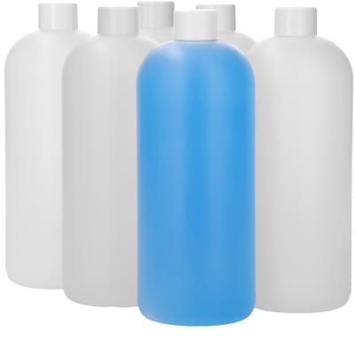 6 x 1000 ml ronde fles HDPE naturel + Schroefdop wit - BPA Vrij - Niet Breekbaar - Plastic Flesjes Navulbaar - Met Dop - Lege Flessen - 6 stuks.
