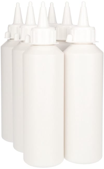 6 x Doseerfles 250 ml wit met Tuitdop wit - Rond- BPA Vrij - Niet Breekbaar - Plastic Flesjes Navulbaar - Met Dop - Lege Flessen - 6 stuks