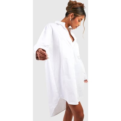 boohoo Dames Cotton Poplin Ultieme Oversized Shirtjurk | Wit | Maat: 36