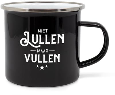 Mok - Beker van Metaal - Gevuld met Snoep - Koffie - Niet Lullen Maar Vullen - lint: "Speciaal voor jou" - Cadeauverpakking