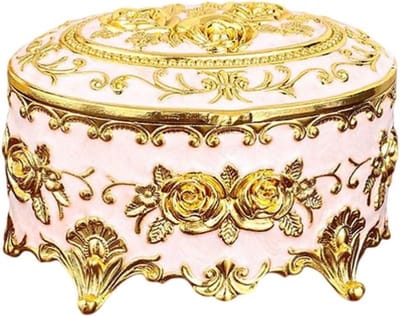 Sieradendoosje Metaal - Opbergdoosje Schatkistje - Sieraden Organiseren - Gedetailleerd Rozenmotief - 7.5 cm x 7.5 cm - Antiek Grijs