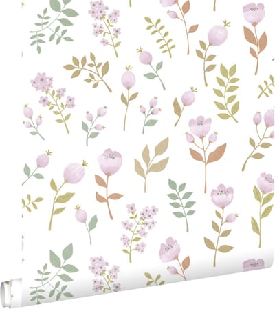 ESTAhome behang bloemen lila paars en vergrijsd groen - 50 x 900 cm - 139975