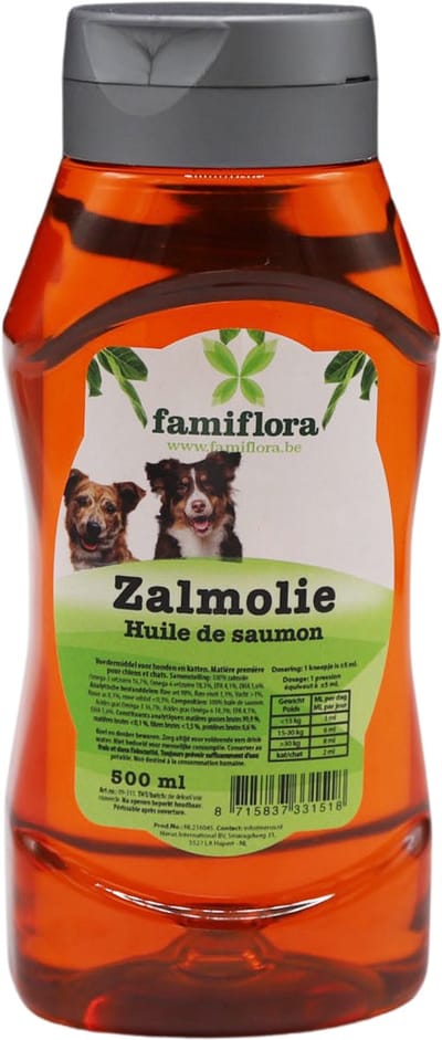 Zalmolie puur 500ml - Voedermiddel voor honden en katten