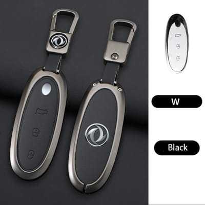 Étui de clé de voiture 3 boutons en alliage de zinc + cuir Coque Coquille Peau Support Pour Dongfeng Nammi 01 Clé à distance à énergie nouvelle Protection gray
