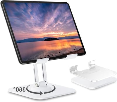 Tablet en Telefoonhouder met 360 Graden Rotatie, Vouwbare Aluminium Deskstandaard voor Apparaten van 4,5 tot 13 Inch, Ideaal voor Thuis en Op Kantoor