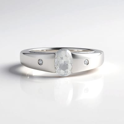 Cavill - Zilveren Ring Met 1 02 Ct Ovale Zirkoon & 2 Witte Topaasstenen - 925 Sterling Zilver Platina Geplateerd - Elegante Damesring