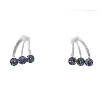 Behave – Oorbellen – Sterling Zilveren Kleine Oorbellen met Multi kleur Grijze Kristal steentjes