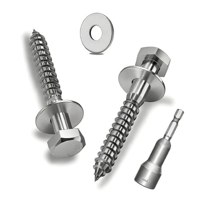 SnelShoppen - Hexagon Houtschroeven M8 x 35 mm, 12 Stuks RVS A2 V2A Sleutel Schroeven met Ringetjes voor Hout en Meubel Reparatie