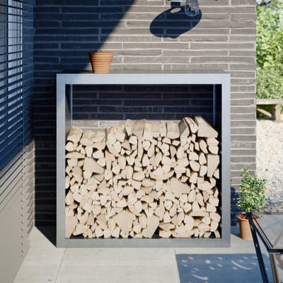 Houtopslag Rek - Stapelhouder - Haardhout Opslag - Roestbestendig Frame - 100 x 40 x 100 cm - Grijs
