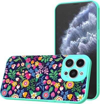 Smartphonica Telefoonhoesje Geschikt voor iPhone 11 Pro met Bloemen opdruk - TPU Back Cover Case Flower Design - Turquoise geschikt voor iPhone 11 Pro