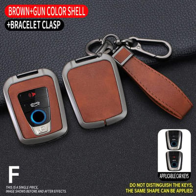 Zinklegering Leer Auto Slimme Afstandsbediening Sleutelhoes Cover Voor Bmw I3 I8 Serie Beschermende Shell Fob Auto Interieur Sleutelzak Accessoires brown