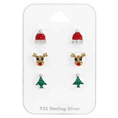 zilver kerst set oorstekers met kristal | christmas set earrings chrystal | zilveren oorbellen dames | kerst oorbellen | Sterling 925 Silver