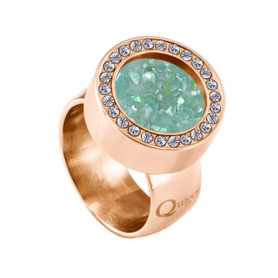 Quiges RVS Schroefsysteem Ring met Zirkonia Rosékleurig Glans 16mm met Verwisselbare Turkoois Vlokjes Schelp 12mm Mini Munt