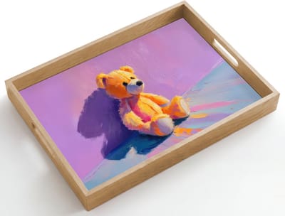 Dienblad hout 50x35 cm - Schootdienblad - Teddybeer - Schaduw - Penseelstreken - Paars - Borrelplank rechthoek - Plateau dienbladen