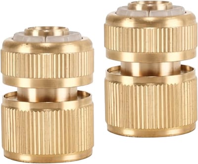 Dailygoods- Snelkoppeling Messing - 2 Stuks - Slangkoppeling - Tuinslang - Eindverbinder - Gereedschap - Geel - Slangconnector