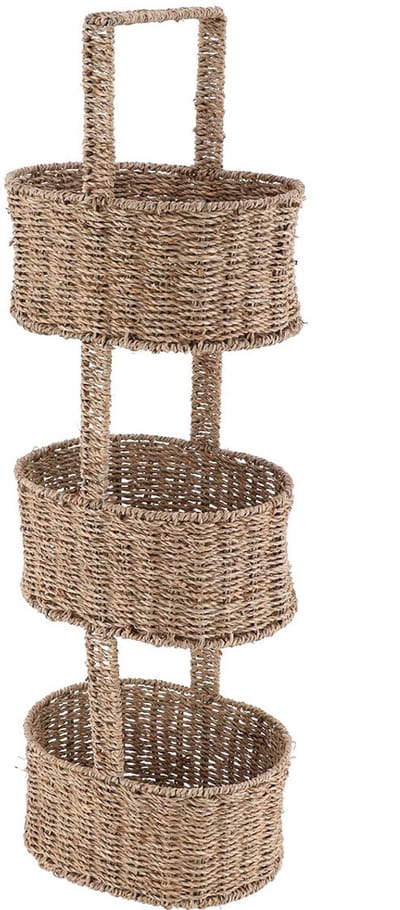 Tendance Badkamer rek/organizer - 3 mandjes - zeegras - 23 x 30 x 90 cm