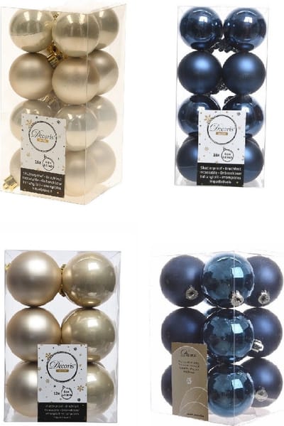 Kerstversiering kunststof kerstballen kleuren mix donkerblauw/champagne 4 en 6 cm pakket van 80x stuks