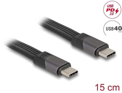 Delock USB 40 Gbps FPC Flat Ribbon Cable USB Type-C™ to USB Type-C™ 15 cm PD 3.0 100 W E-Marker