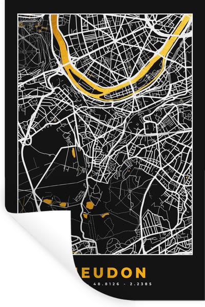 Muurstickers - Sticker Folie - Meudon - Kaart – Stadskaart – Frankrijk – Plattegrond - 20x30 cm - Plakfolie - Muurstickers Kinderkamer - Zelfklevend Behang - Zelfklevend behangpapier - Stickerfolie