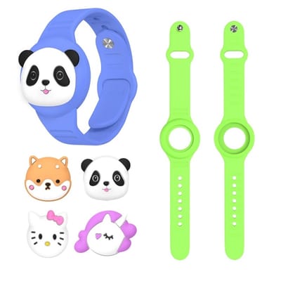 2x Airtag armband Polsband horloge - Airtag Sleutelhanger - Airtag Polsband Voor Kinderen - Airtag Armband - Airtag Apple - Airtag Houder - Airtag Hoesje - speciaal voor kinderen - 2 bandjes met 4 cartoon dieren - eenhoorn panda beertje poes - groen