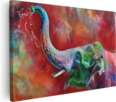 Artaza Canvas Schilderij Olifant Abstract - 30x20 cm - Klein - Wanddecoratie Dierenkop - Muurdecoratie Woonkamer - Kamer Accessoires