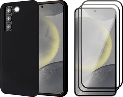 Hoesje geschikt voor Samsung Galaxy S24 - 2x Screenprotector Volledig Dekkend Glas - Mat Back Case Zwart