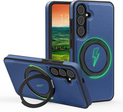 Perfeqt hoesje geschikt voor Samsung Galaxy S25 Plus leren BackCover met 360° Kickstand & Keyring houder - Royal Blue